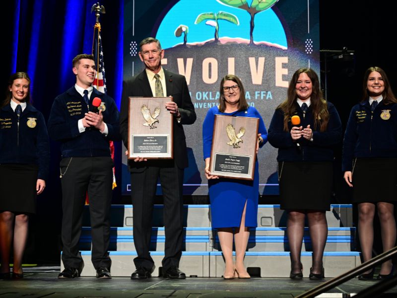 awarding_excellence_800x600.jpg Drs. Legg and Terry receiving awards at the Oklahoma FFA State Convention.