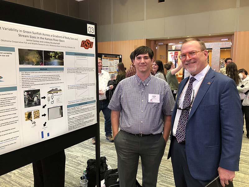 Jaime Eastep standing next to Dr. Kenneth Sewell in front of his poster presentation.