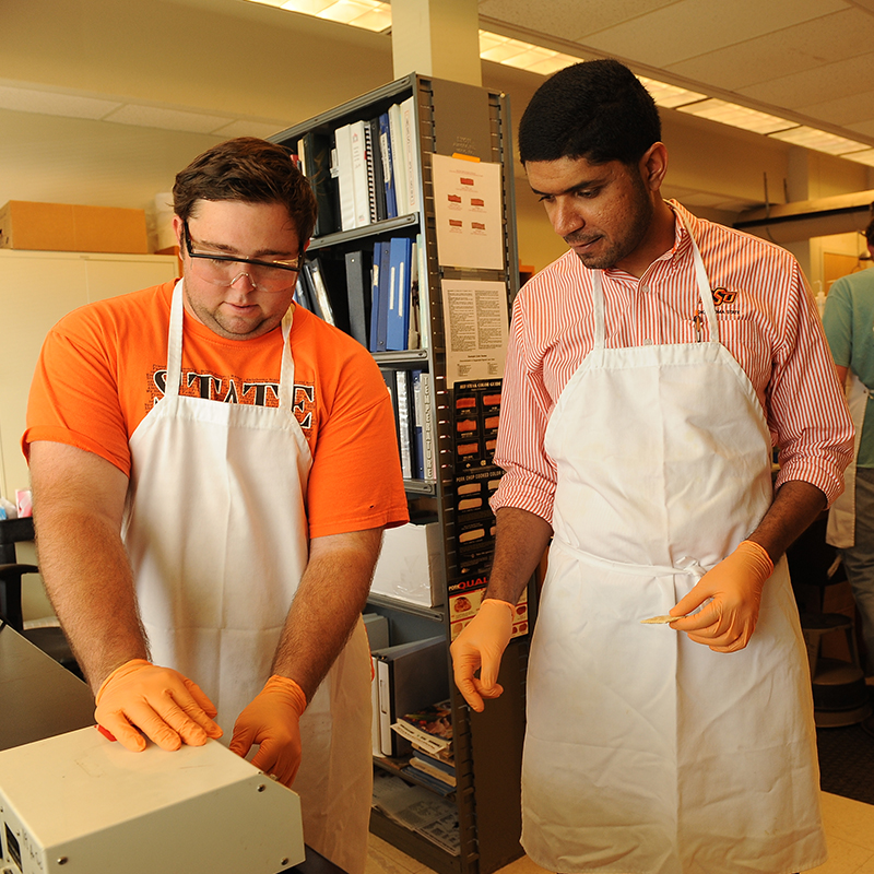 Faculty mentor with student in lab
