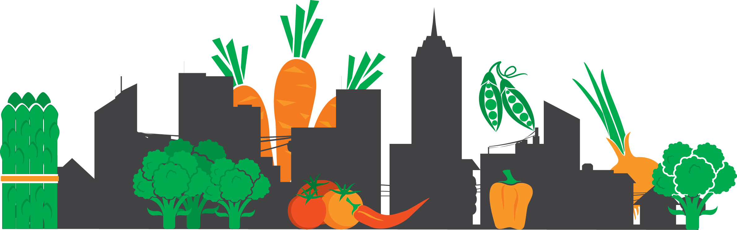 Fruit and vegetables in a city setting.