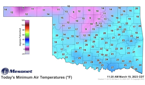 Mesonet air temperature 19 March 2023