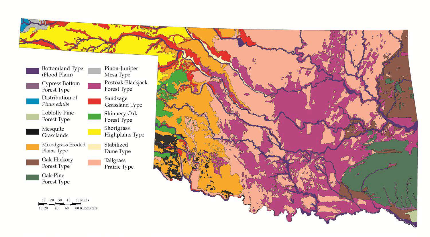 A map of Oklahoma showing native vegitation regions. A map of Oklahoma showing native vegitation regions.