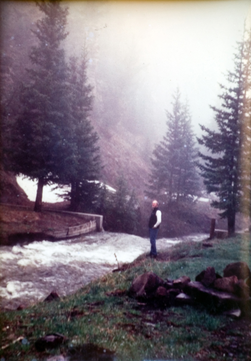 A person takes in a view by a stream.