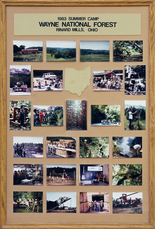 Collage board displaying photos from Forestry Camp 1983.