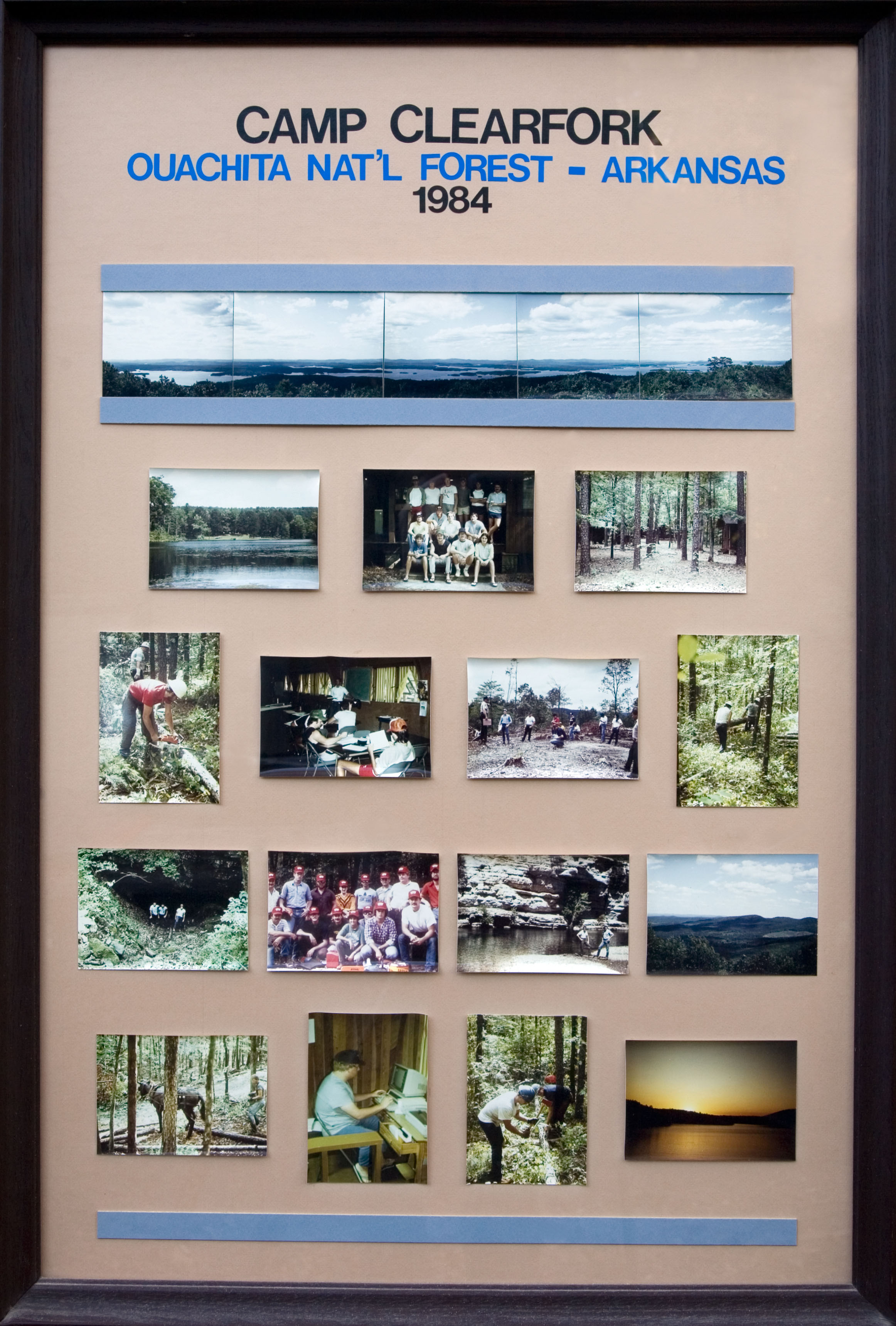 Collage board displaying photos of Forestry Camp 1984.