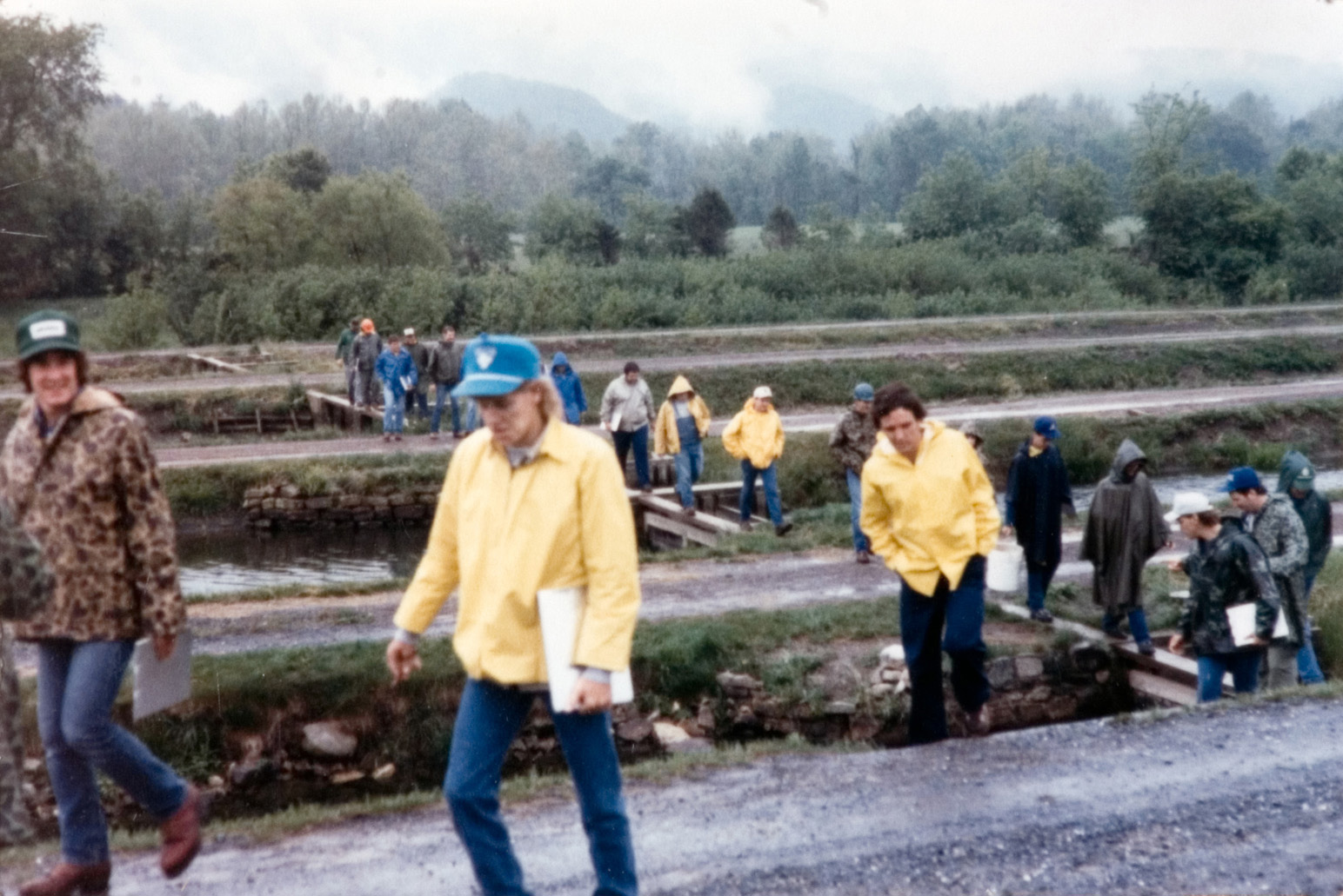 A group of students from the camp group walking outside of a jobsite.