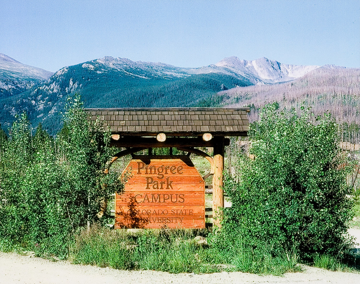 A welcome sign for the Pingree Park Campus that is located at Colorado State University.
