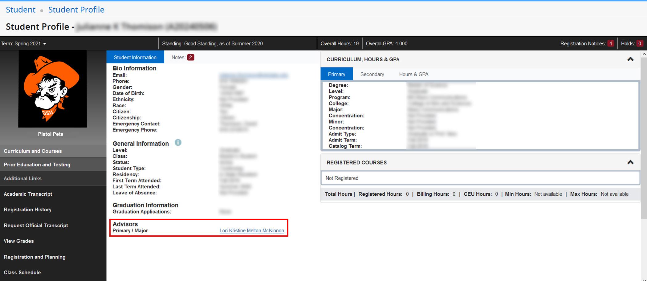 Advisor information is located at the bottom of your profile. 