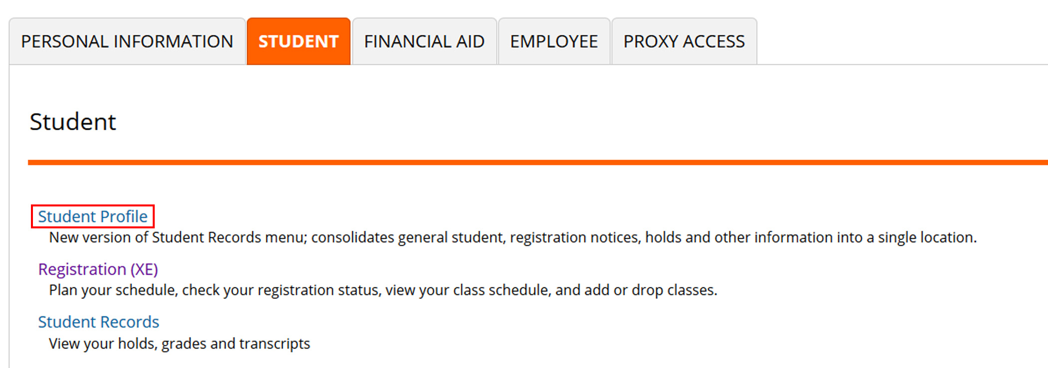 Click on student profile.